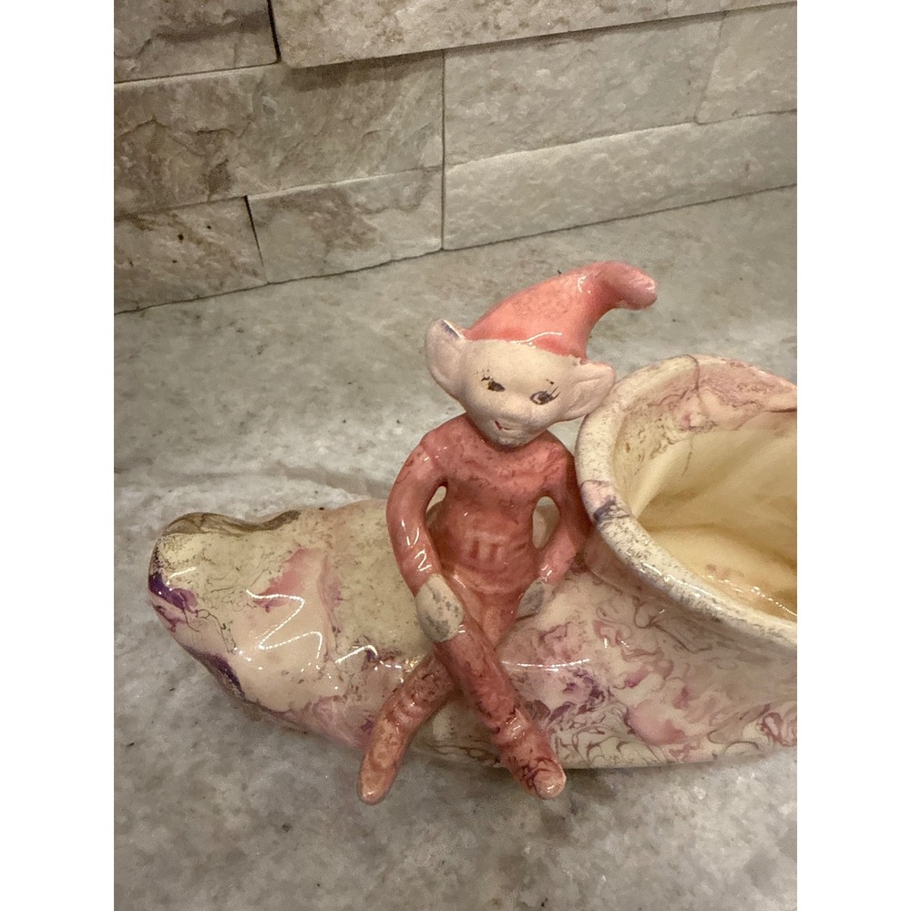 Treasure Craft Pixie Elf on Shoe Planter Pink Purple Marbled Ceramic Vintage - Picture 6 of 12